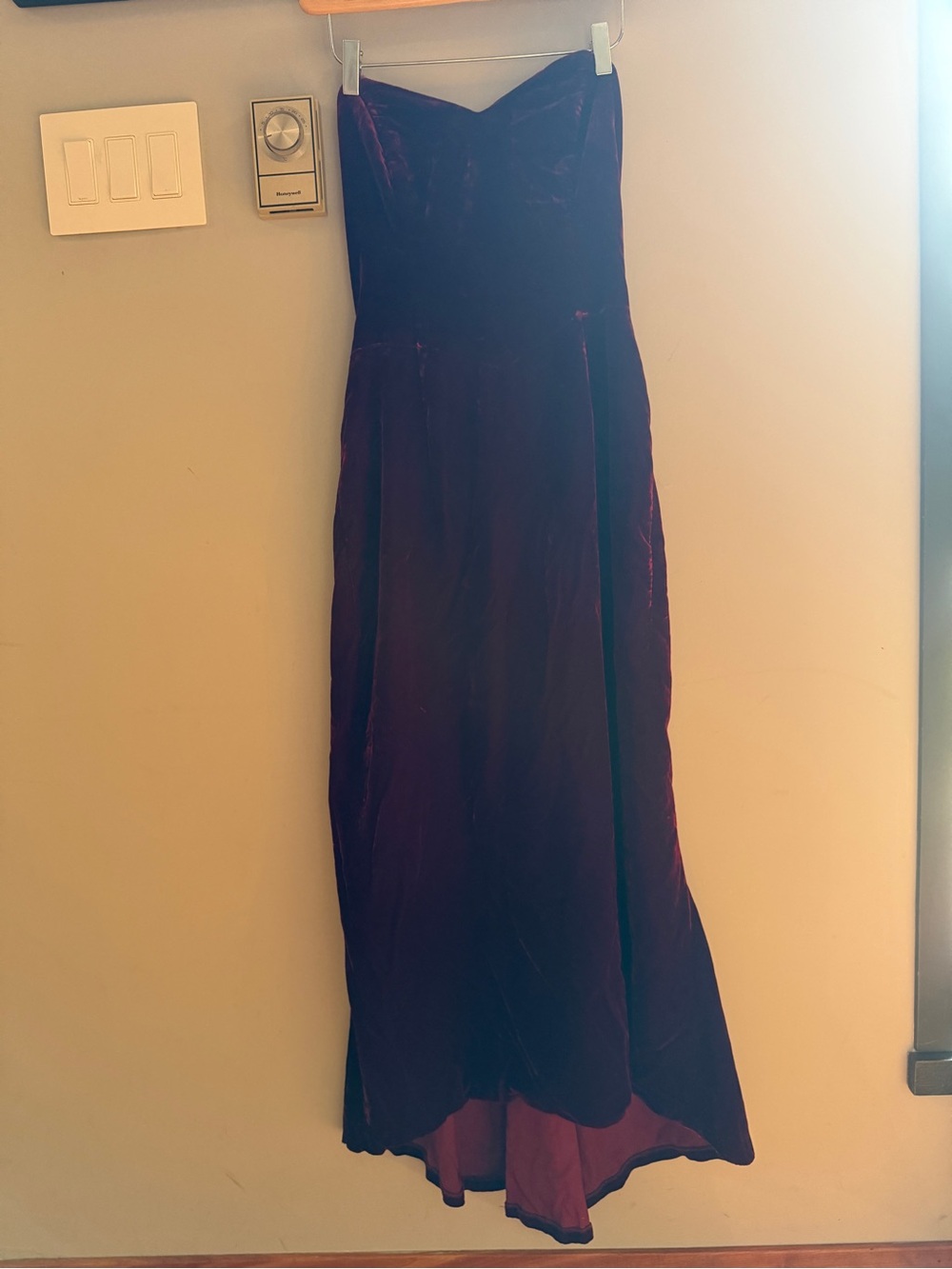 Strapless Velvet Maxi Dress in Deep Red